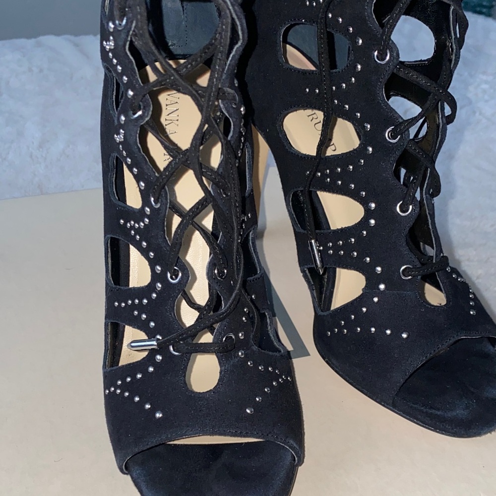 Ivanka Trump Black Cutout Lace-Up Heels - Picture 4 of 4